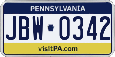 PA license plate JBW0342