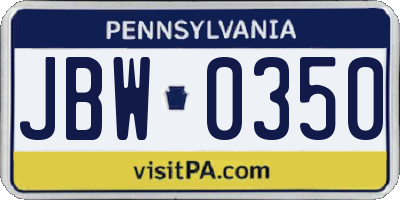 PA license plate JBW0350