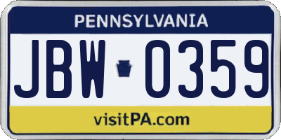 PA license plate JBW0359