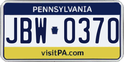 PA license plate JBW0370