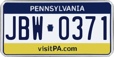 PA license plate JBW0371