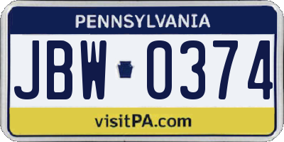 PA license plate JBW0374