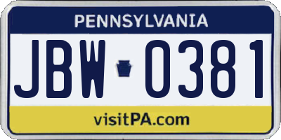 PA license plate JBW0381