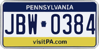 PA license plate JBW0384