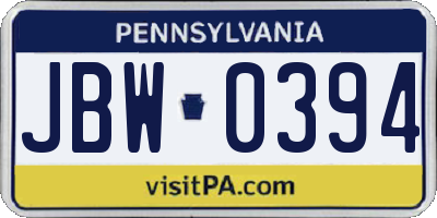 PA license plate JBW0394
