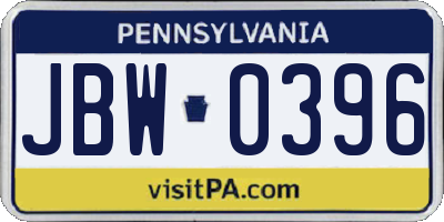 PA license plate JBW0396