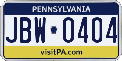 PA license plate JBW0404
