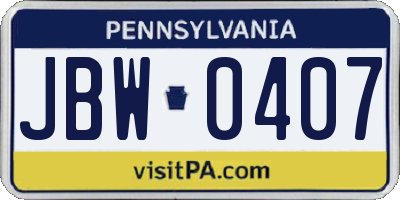 PA license plate JBW0407