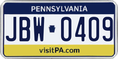 PA license plate JBW0409