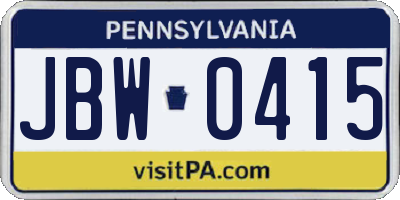 PA license plate JBW0415