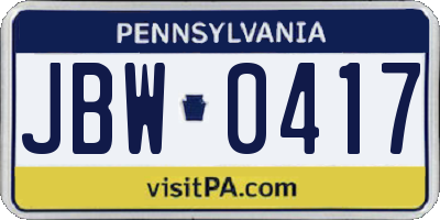PA license plate JBW0417