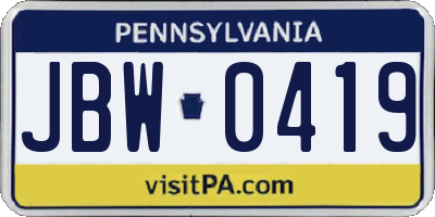 PA license plate JBW0419