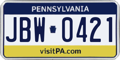 PA license plate JBW0421