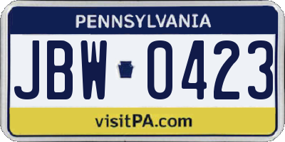 PA license plate JBW0423