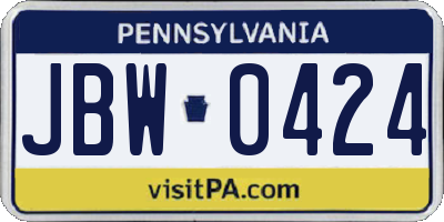PA license plate JBW0424