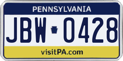 PA license plate JBW0428