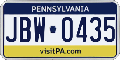 PA license plate JBW0435