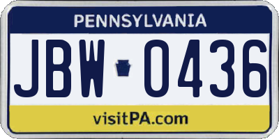 PA license plate JBW0436