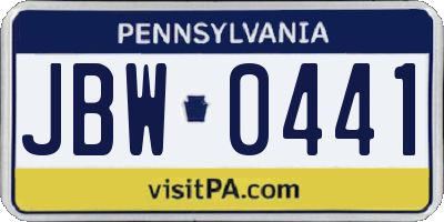 PA license plate JBW0441