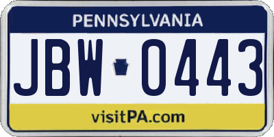 PA license plate JBW0443