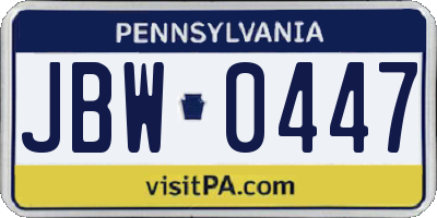 PA license plate JBW0447