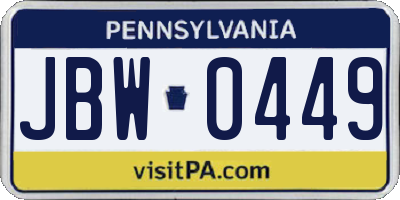 PA license plate JBW0449