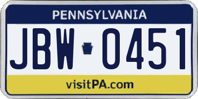 PA license plate JBW0451