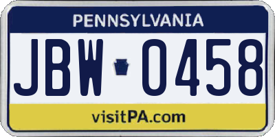 PA license plate JBW0458
