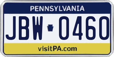 PA license plate JBW0460