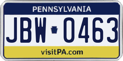 PA license plate JBW0463