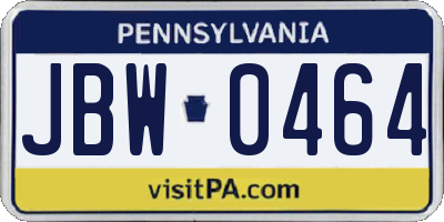 PA license plate JBW0464
