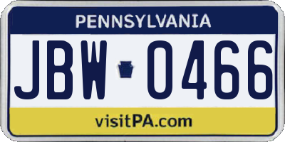 PA license plate JBW0466