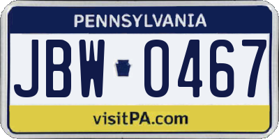 PA license plate JBW0467