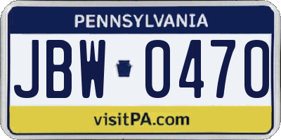 PA license plate JBW0470