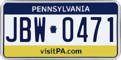 PA license plate JBW0471