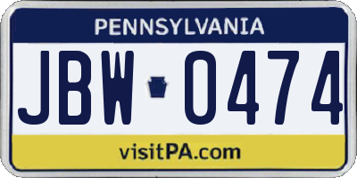 PA license plate JBW0474