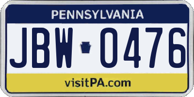 PA license plate JBW0476