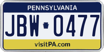 PA license plate JBW0477