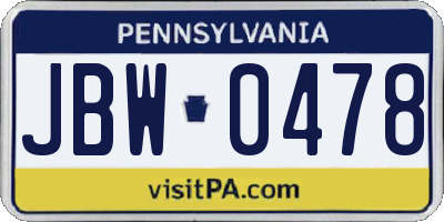 PA license plate JBW0478
