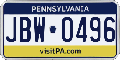 PA license plate JBW0496