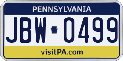 PA license plate JBW0499