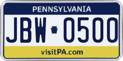 PA license plate JBW0500
