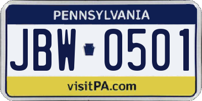 PA license plate JBW0501