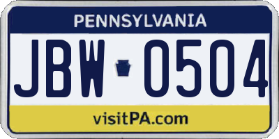 PA license plate JBW0504