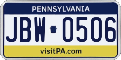 PA license plate JBW0506