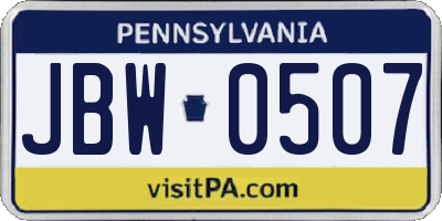 PA license plate JBW0507