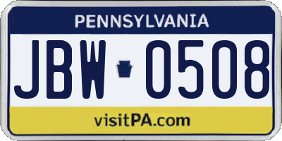 PA license plate JBW0508