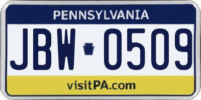 PA license plate JBW0509