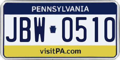 PA license plate JBW0510