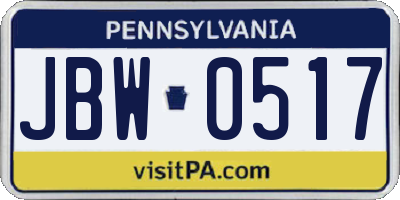 PA license plate JBW0517